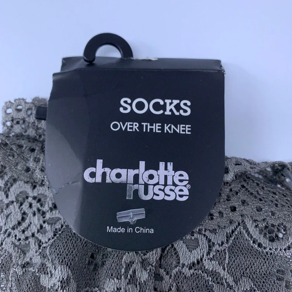 Charlotte Russe Women One Size Grey Lace Trim Ribbed Over The Knee Socks NWT